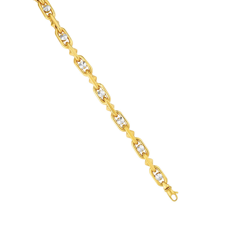14K Yellow & White Gold Fancy Anchor Link Bracelet