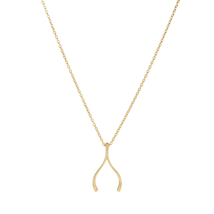 14K Gold Polished Wishbone Necklace