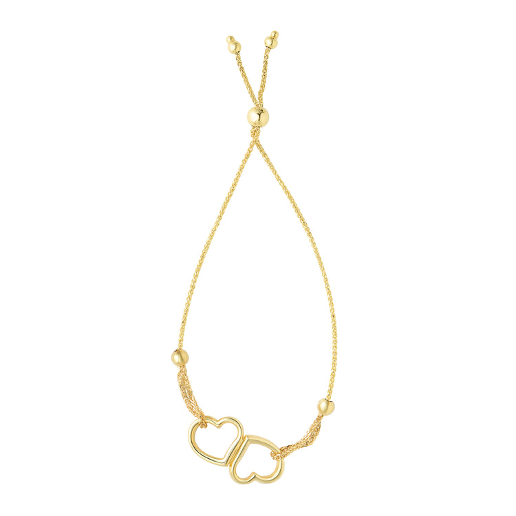 14K Gold Two Hearts Friendship Bracelet