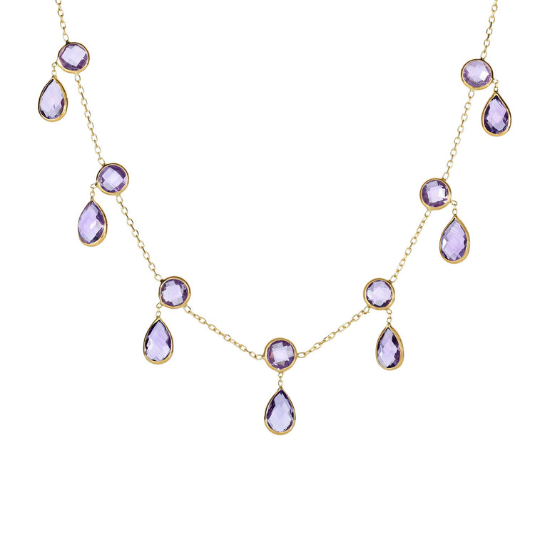 14K Gold Amethyst Multi Dangles Necklace