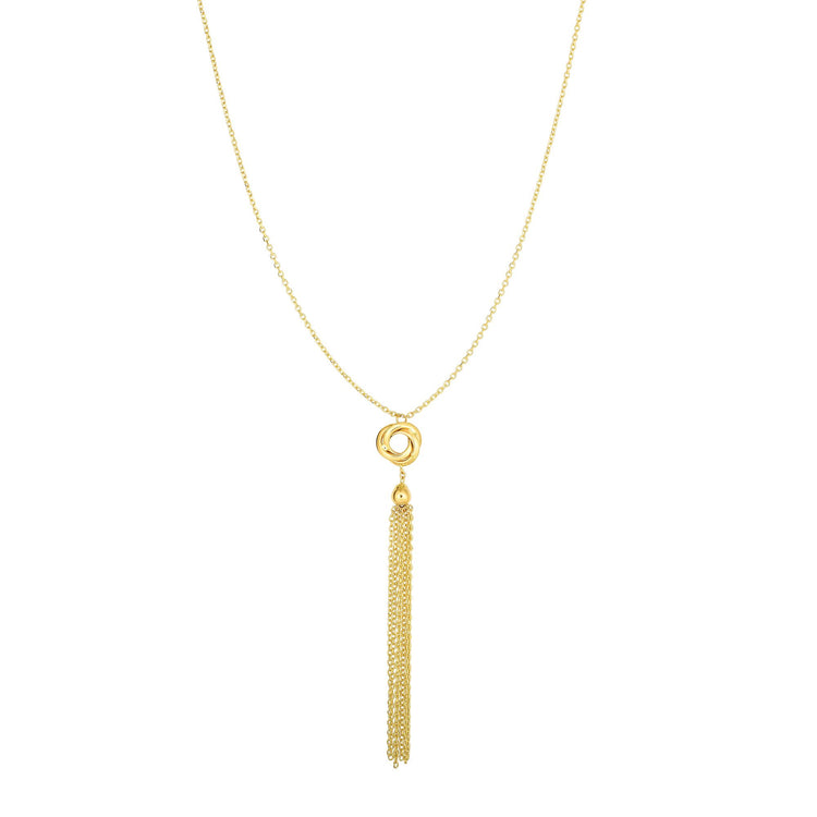 14K Gold Polished Love Knot & Fringe Lariat Necklace