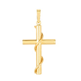 14K Gold Tube Cross with Rope Detail