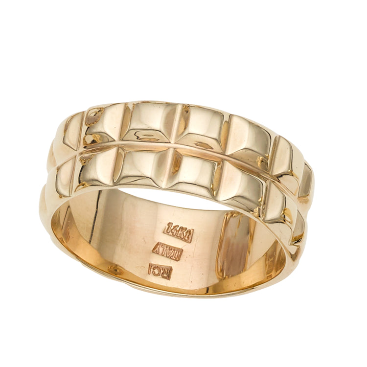14K Gold Double Row Pyramid Ring