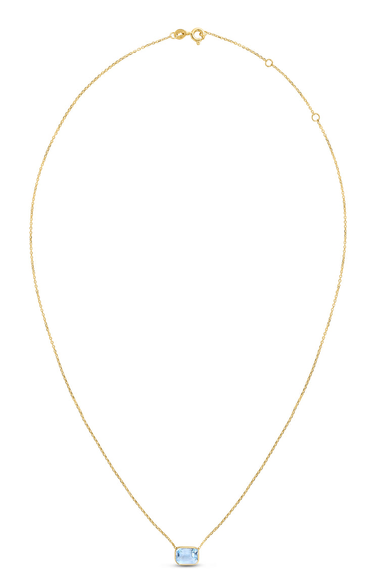 14K Gold Emerald Cut Blue Topaz Necklace