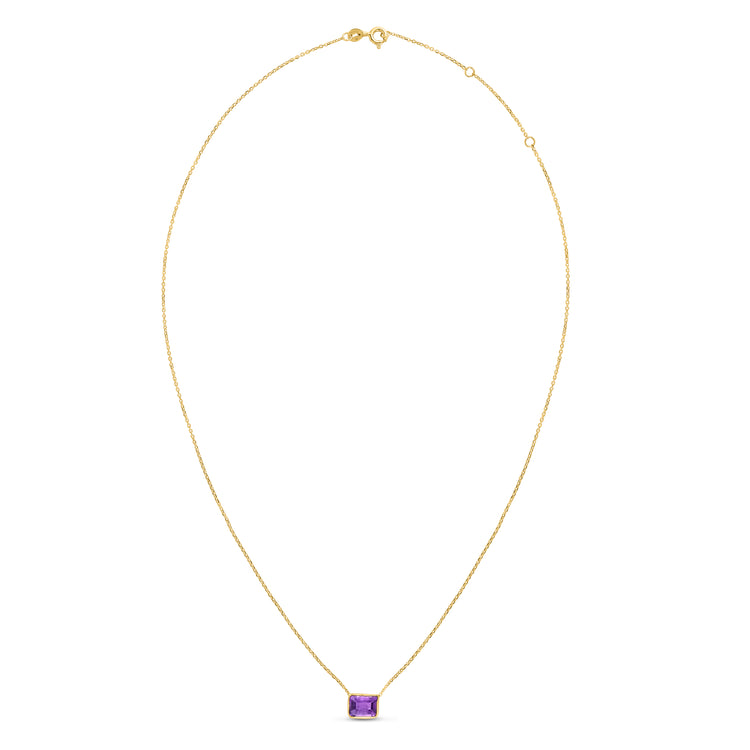 14K Gold Emerald Cut Amethyst Necklace