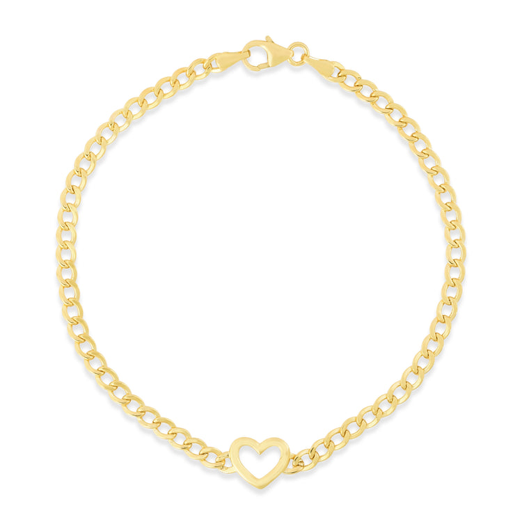14K Heart Curb Bracelet