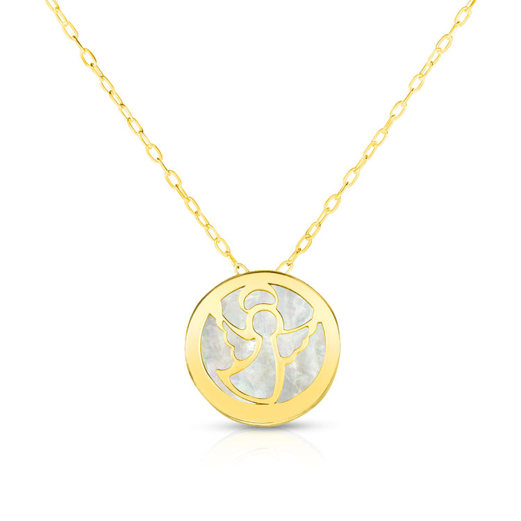 14K Gold Angel Mother of Pearl Necklace