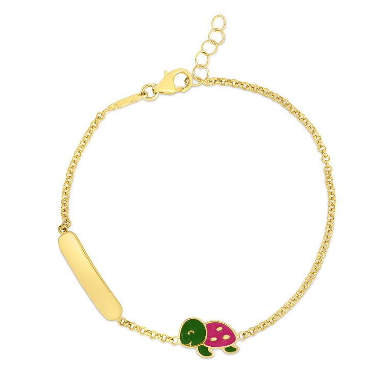 14K Gold Enamel Turtle ID Bracelet