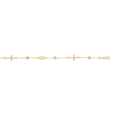 14K Tri-color Gold Polished Cube & Cross Bracelet