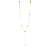 14K Tri-color Gold Cube Rosary Inspired Lariat Necklace