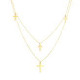 14K Gold Multi-Strand Cross Necklace