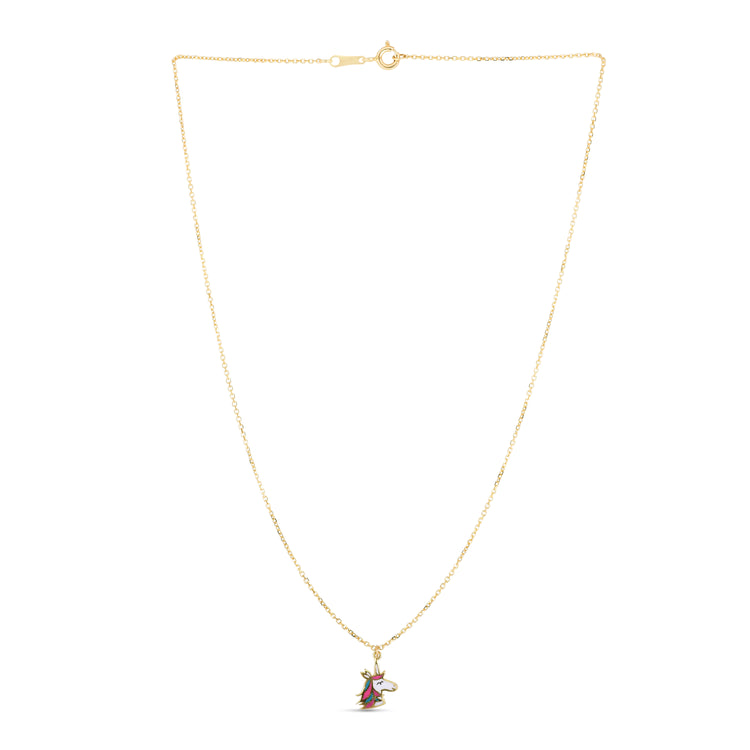 14K Gold Enamel Unicorn Necklace