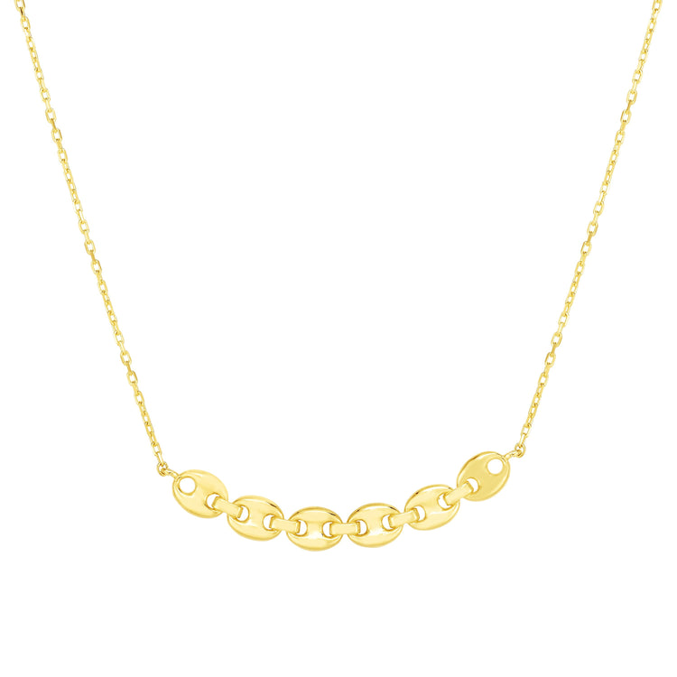 14K Gold Puffed Mariner Bar Necklace