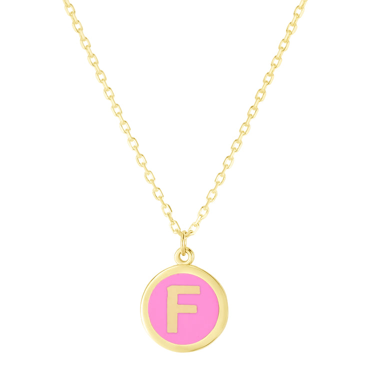 14K Pink Enamel F Initial Bracelet