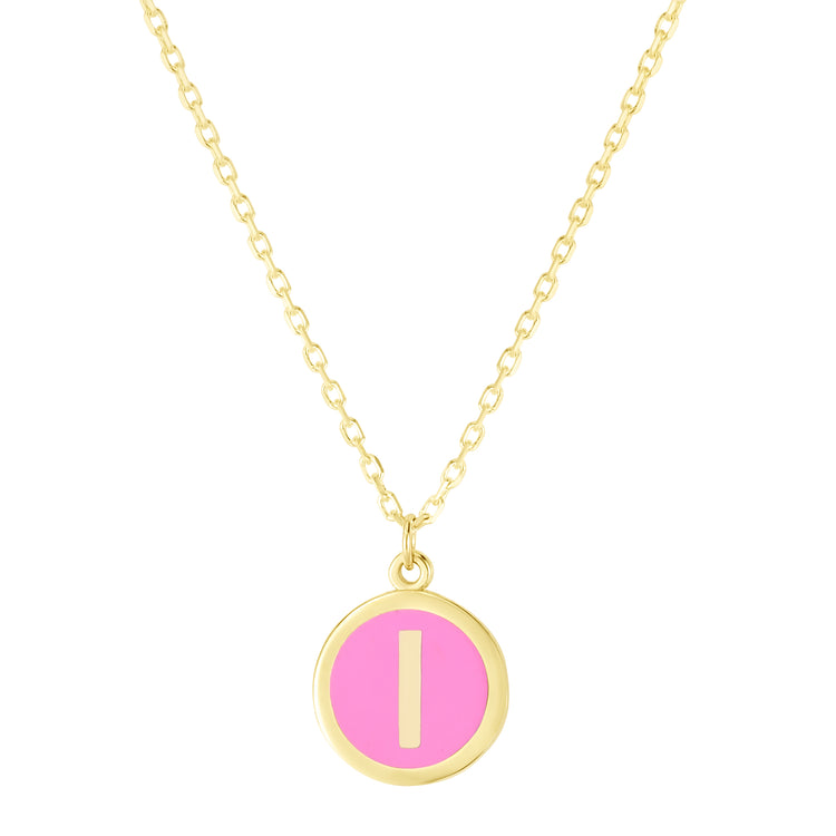 14K Pink Enamel I Initial Bracelet
