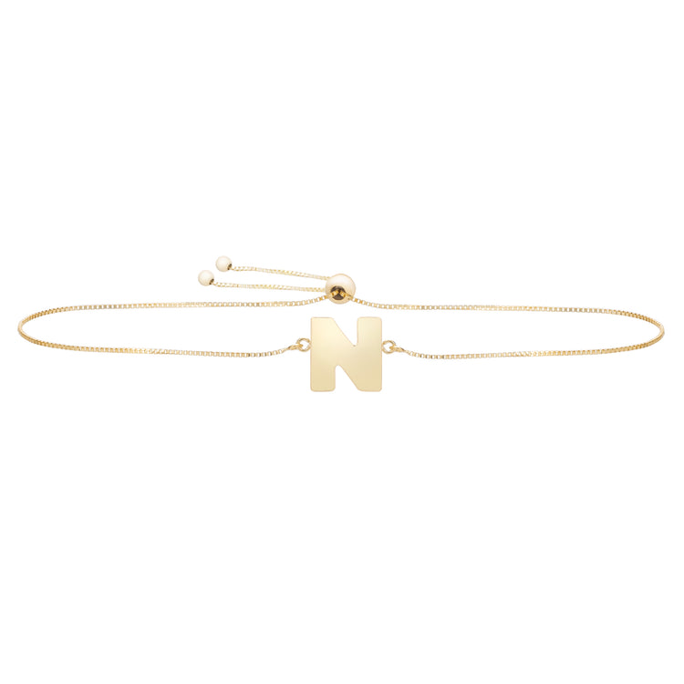 14K Gold Initial N Bolo Bracelet