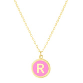 14K Pink Enamel R Initial Bracelet