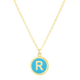 14K Turquoise Enamel R Initial Bracelet