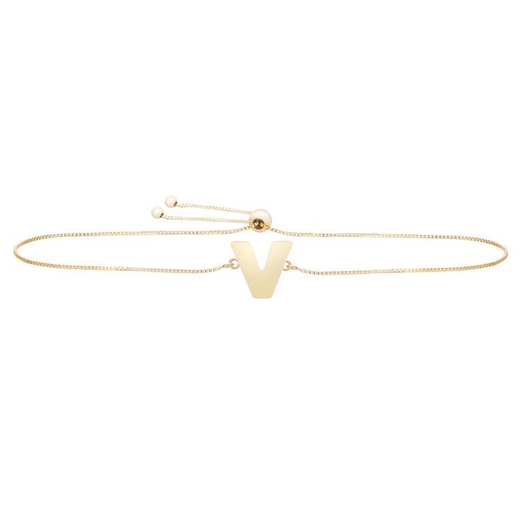 14K Gold Initial V Bolo Bracelet