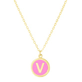 14K Pink Enamel V Initial Bracelet