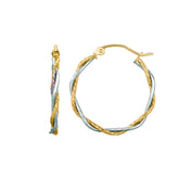 14K Gold Double Row Polished & Dimaond Cut Twist Hoop Earring