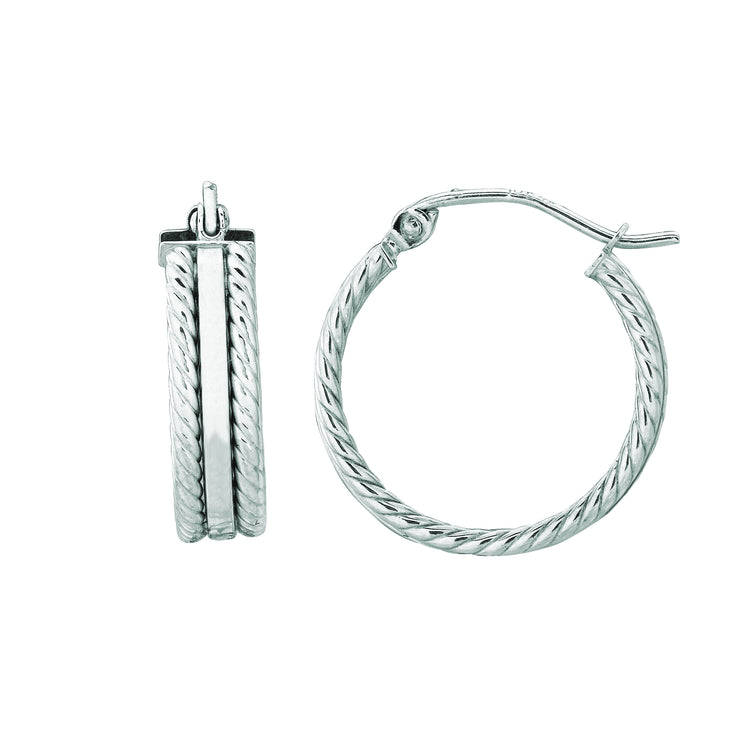 14K Gold Small Polished and Rope Hoop Earring