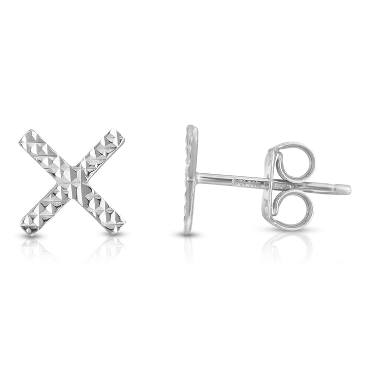 14K Gold Diamond Cut X Stud Earring