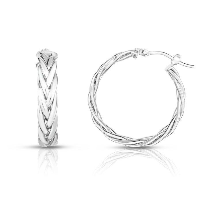 14K White Gold Weave Hoop Earring