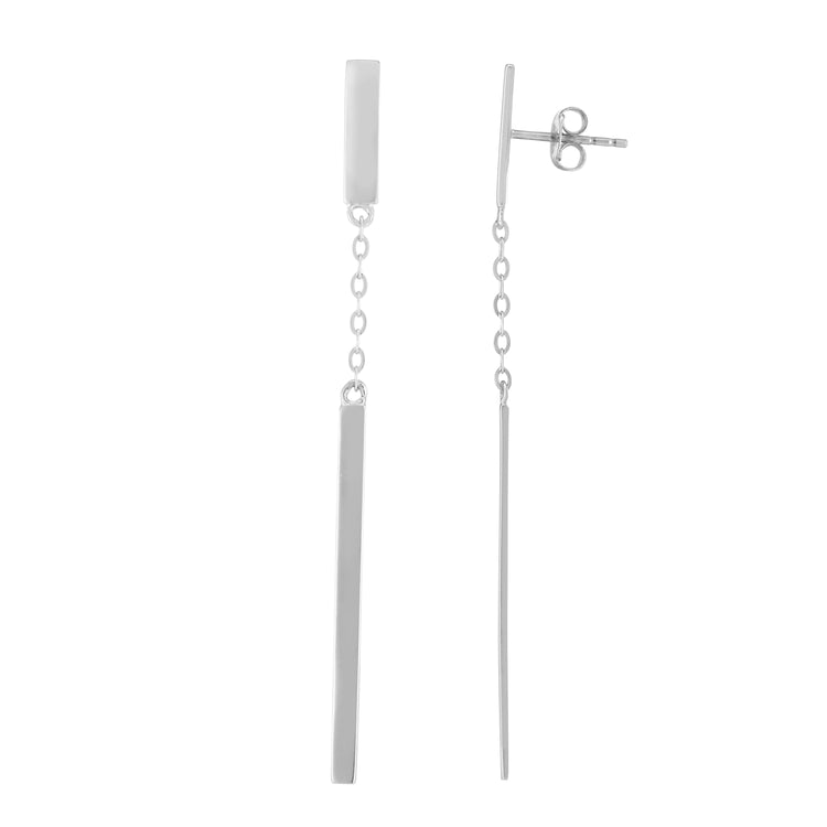 14K Gold Polished Bar Linear Drop Earring