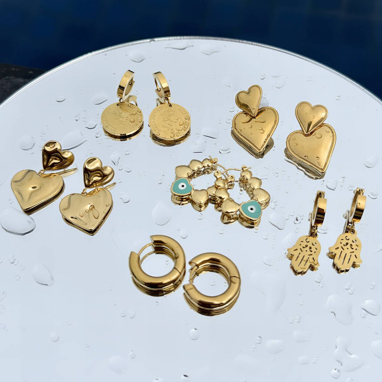 18K gold plated Stainless steel  Hearts earrings, Intensity