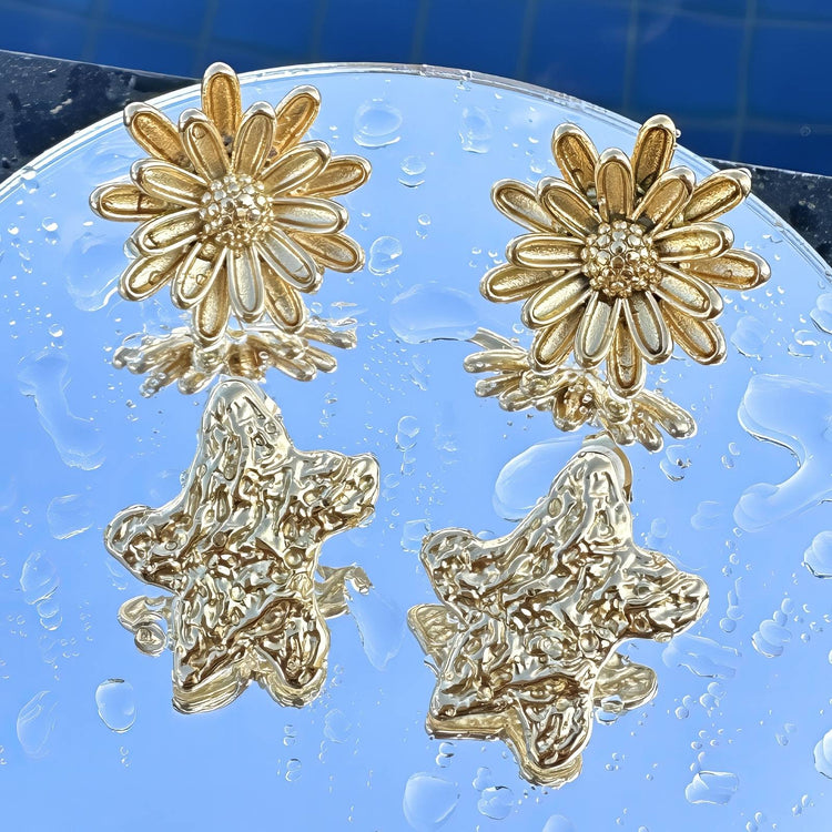 18K gold plated Stainless steel  Flowers earrings, Intensity