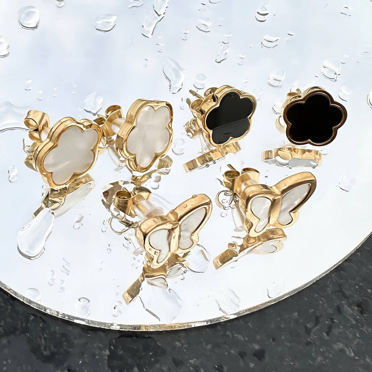 18K gold plated Stainless steel  Flowes earrings, Intensity