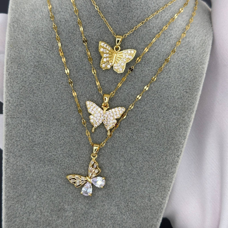 18K gold plated Stainless steel  Butterfly necklace, Intensity