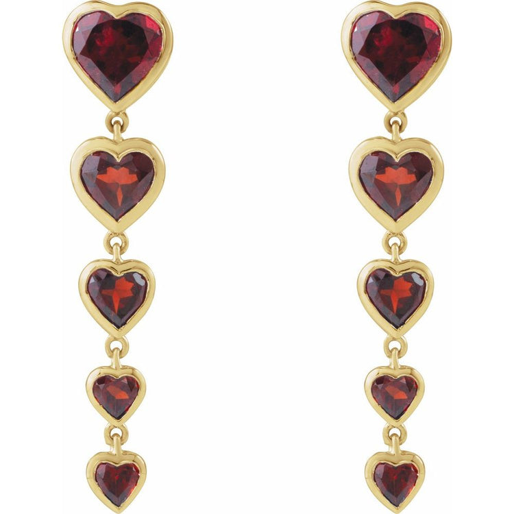 14K Rose Natural Mozambique Garnet Heart Earrings