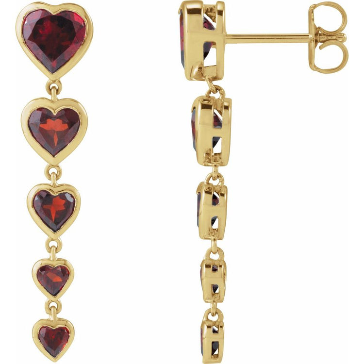 14K Rose Natural Mozambique Garnet Heart Earrings