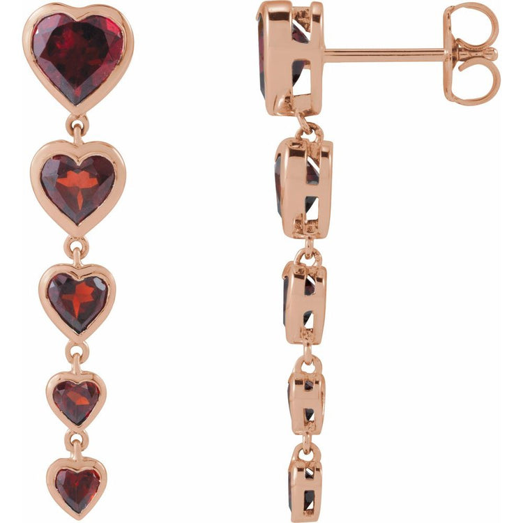 14K Rose Natural Mozambique Garnet Heart Earrings