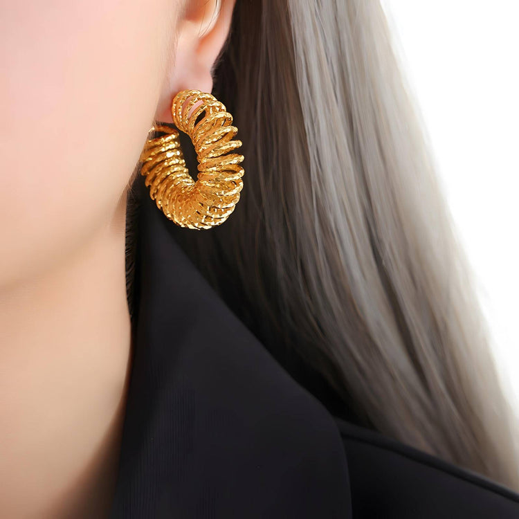 18K gold plated Stainless steel  Spiral earrings, Intensity