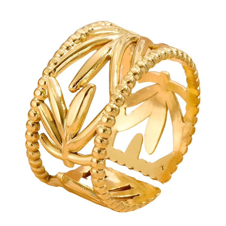 18K gold plated Stainless steel  Leafs finger ring, Intensity