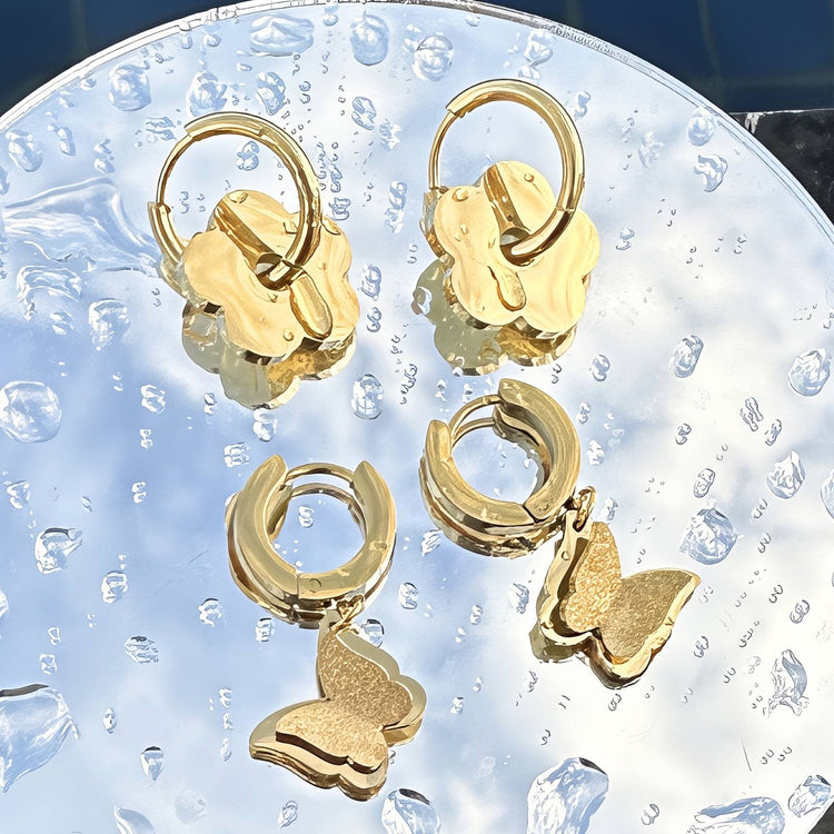 18K gold plated Stainless steel  Flowers earrings, Intensity