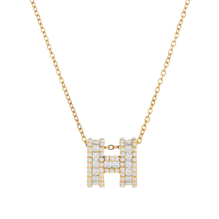 18K gold plated Stainless steel  Letter H necklace, Intensity