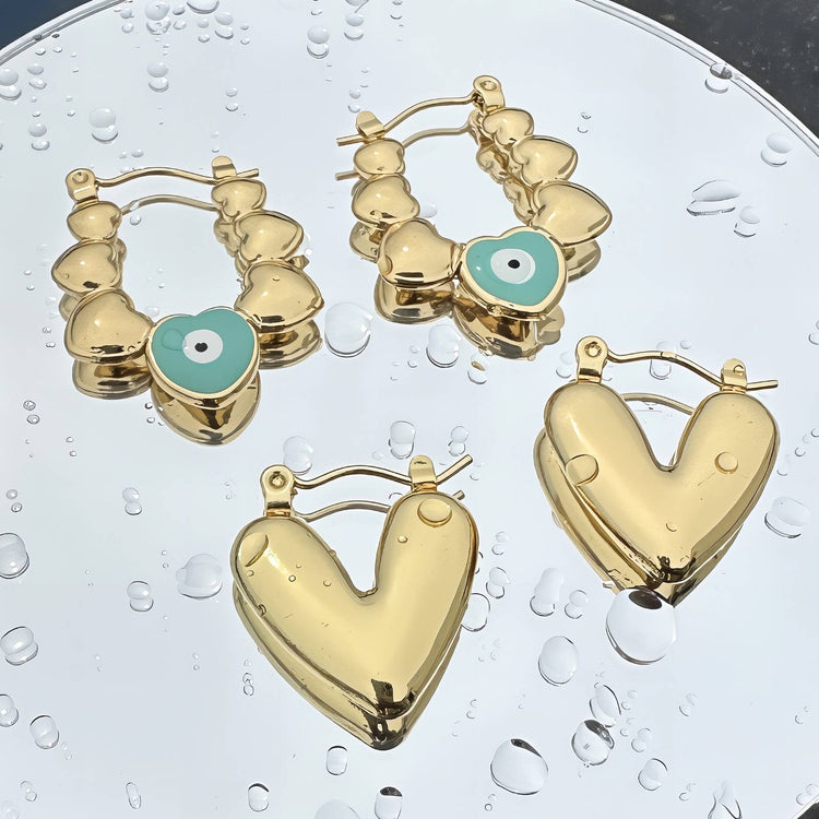 18K gold plated Stainless steel  Hearts earrings, Intensity