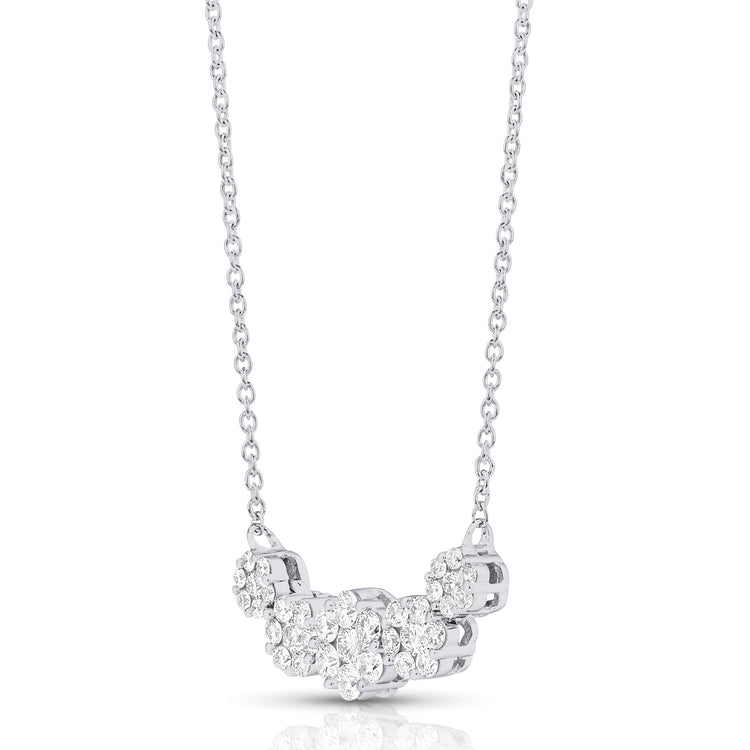 1/2 Ctw Graduated Flower Cluster Diamond Necklace