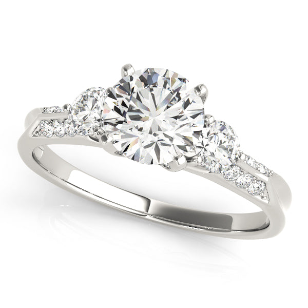 14K White Gold Three Stone Round Shape Diamond Engagement Ring