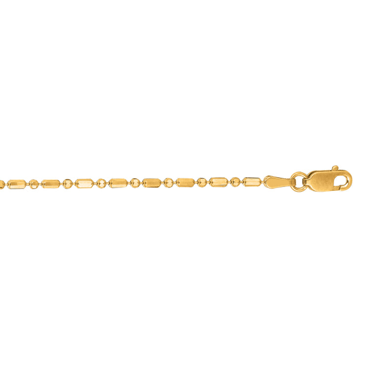 14K Gold 1.3mm Diamond Cut Bar and Bead Chain