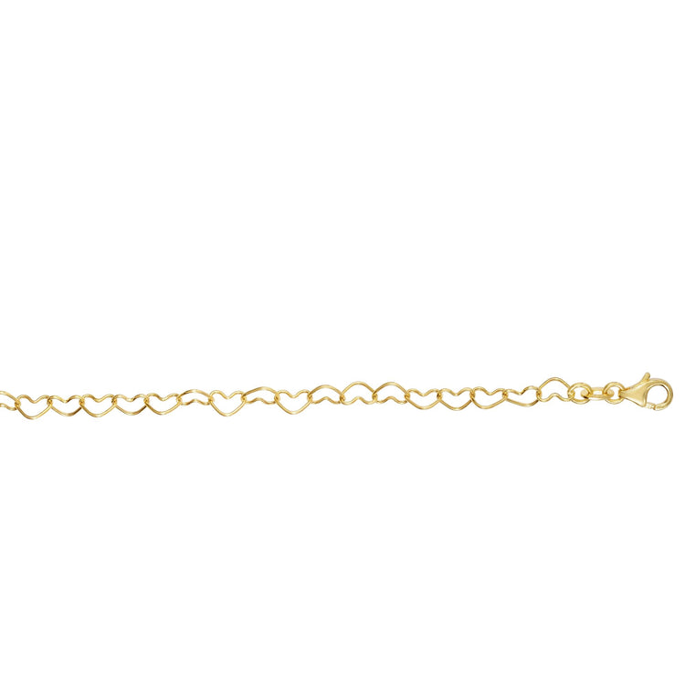 14K Gold Polished Heart Link Bracelet