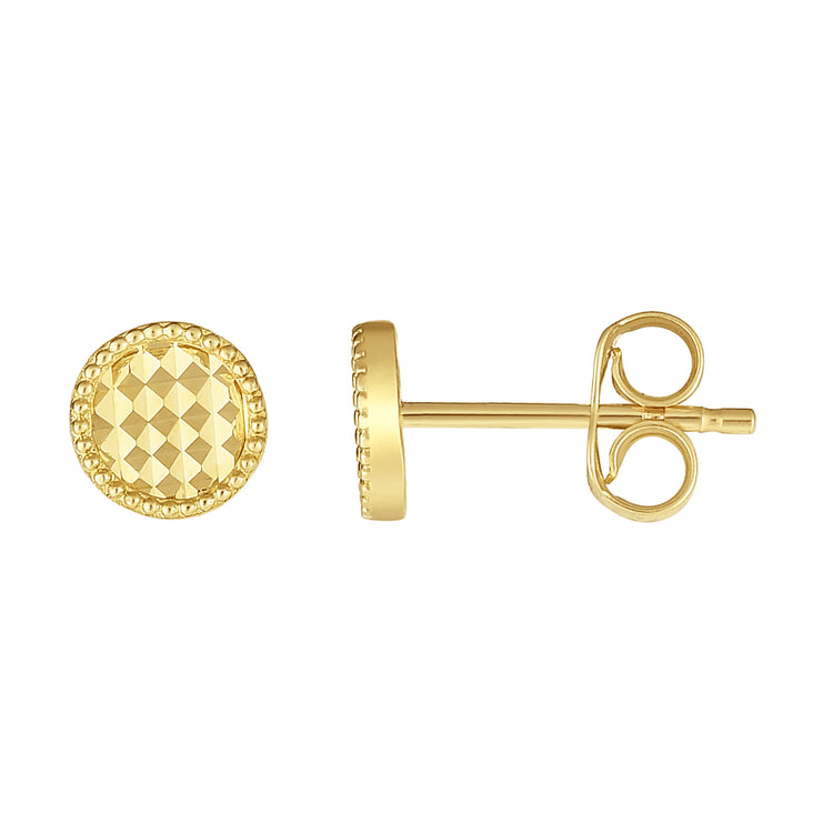 14K Gold Diamond Cut Circle Stud Earring