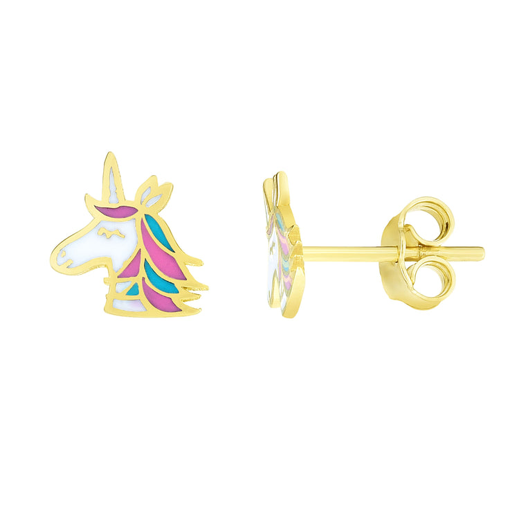 14K Gold Enamel Unicorn Stud Earring