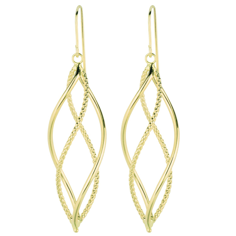 14K Gold Polished & Diamond Cut Interlocking Swirl Dangle Earring