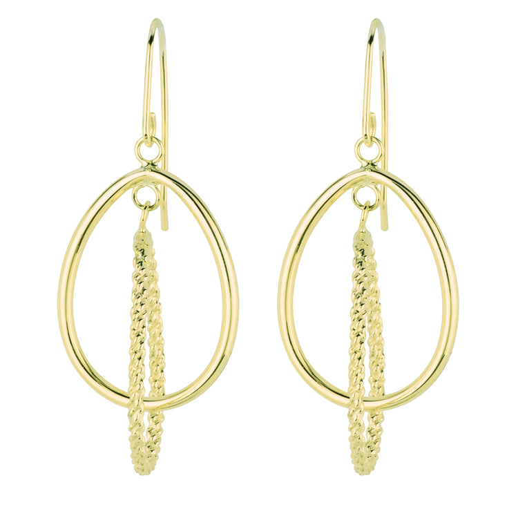 14K Gold Polished & Diamond Cut Geometric Dangle Earring