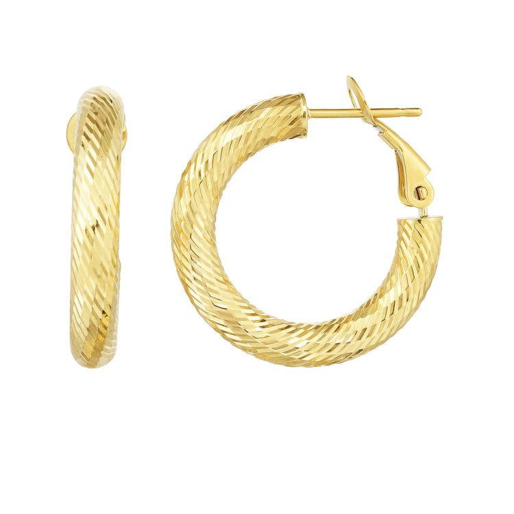 14K Gold 4x15mm Diamond Cut Omega Back Hoop Earring